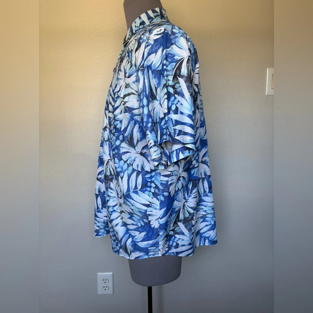 Tommy Bahama Blue and White Leaf Print Shirt - Picture 5 of 10